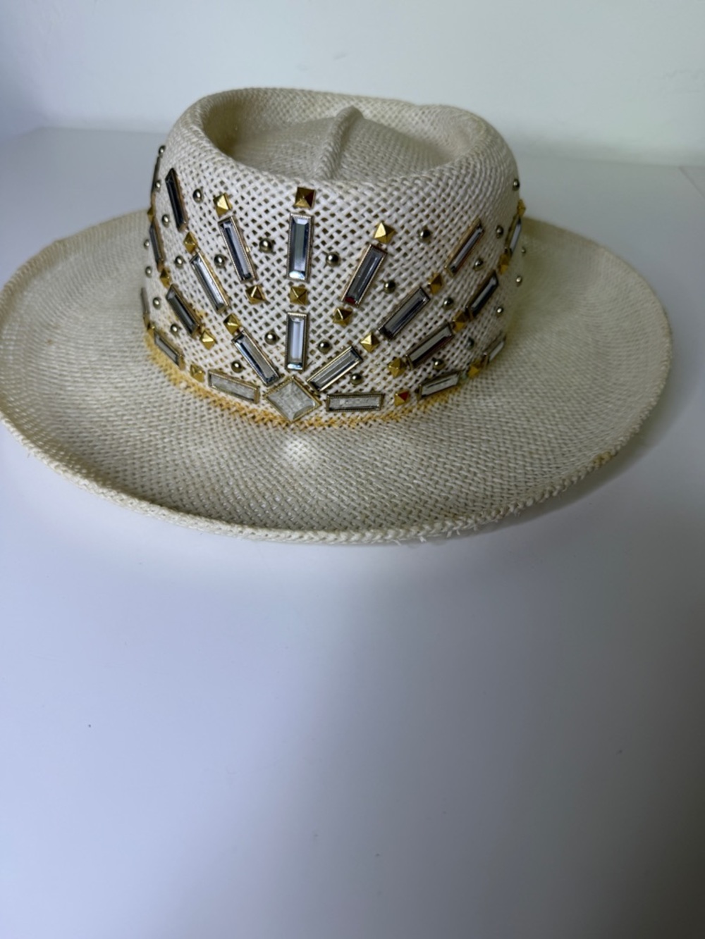Vintage Embellished Straw Panama Hat - Cream - Picture 5 of 5